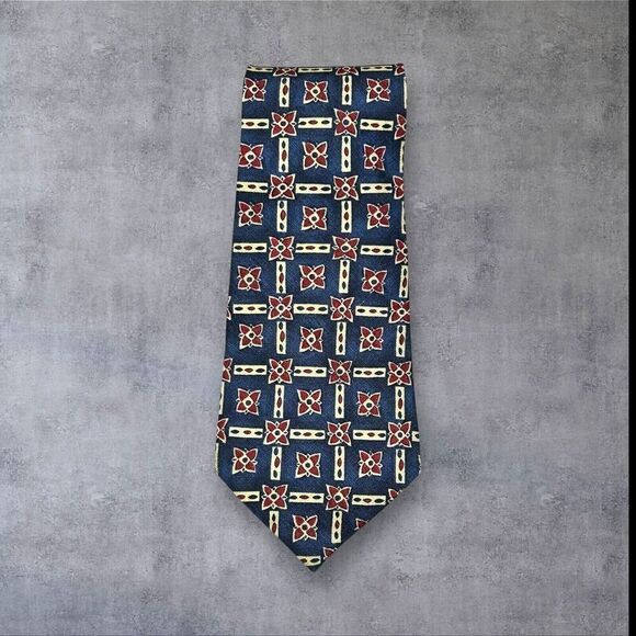 Vintage Polo Ralph Lauren Geometric Silk Tie Blue Red Yellow Pattern Men - Picture 1 of 2